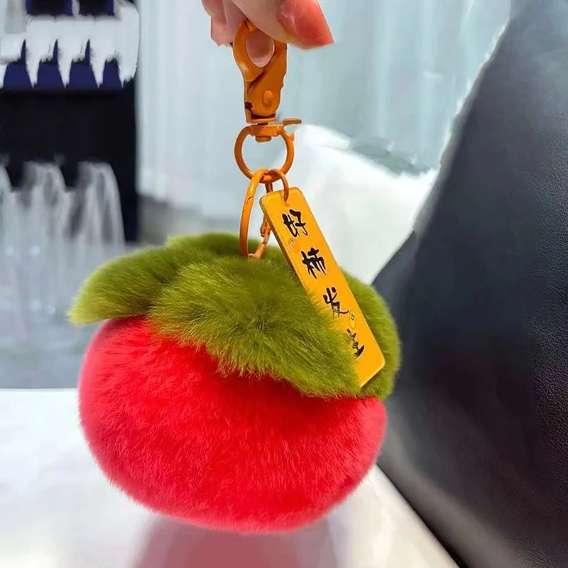 Mini llaveros de pelo de conejo Real para mujer, llaveros de Persimmon de la suerte, llavero de piel de conejo Rex de felpa para coche, decoración colgante para bolso, regalo, nuevo