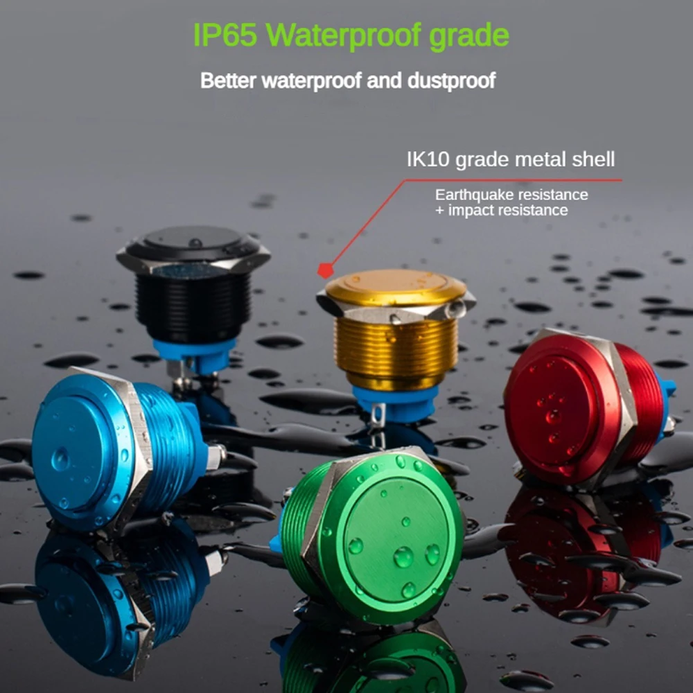 16/19/22mm Metal Button Switch Waterproof Self Reset Screw Welding Pin Red Yellow Green Blue Black Flat High Head Power Switch