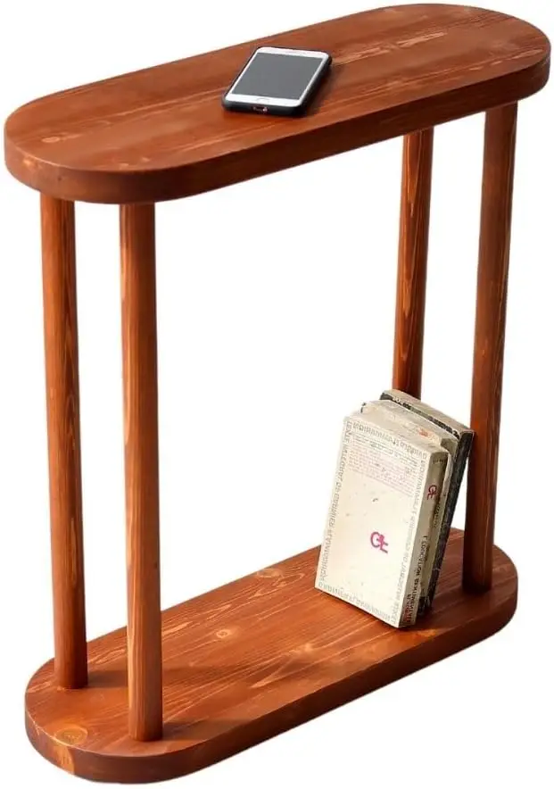 

Oval Solid Wood Narrow Side Table, Slim End Table, Small Coffee Table (Chestnut, Medium)