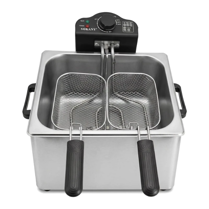Double basket fryer, household kitchen electric fryer, stainless steel