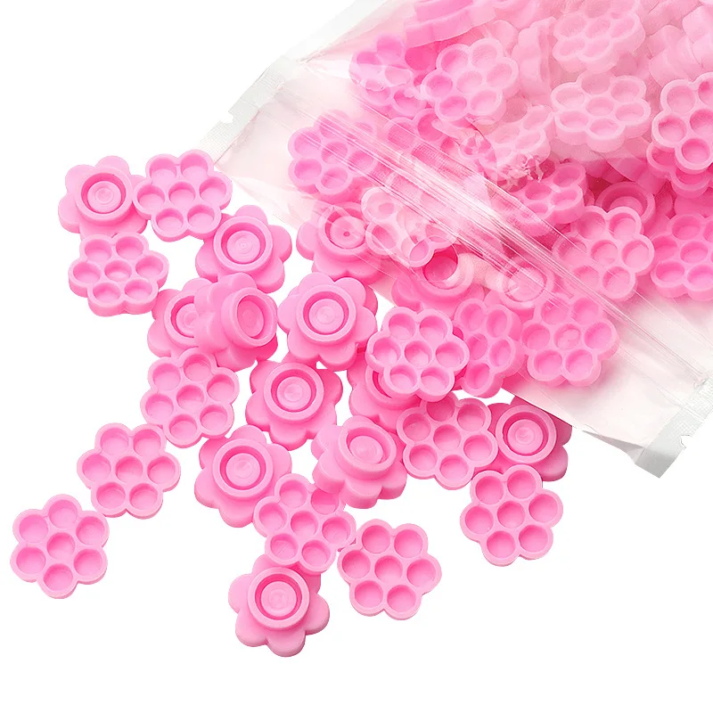 100 Pcs Pink Flower Glue Delay Cup Grafting Lashes Makeup Tool Tattoo Adhesive Pigment Cups Eyelash Extension Supplies