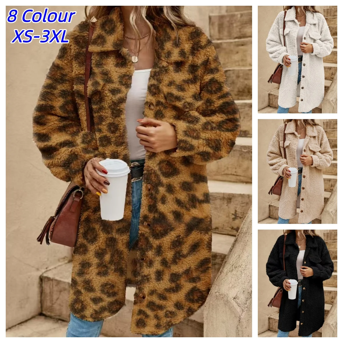 American Casual Teddy Velvet Warm Retro Jackets Women Fashion Double Breasted Long Coats Vintage Lapel Neck Full Sleeves Chic