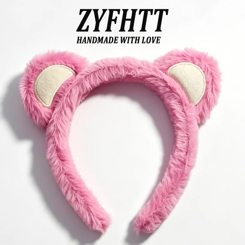 1/4 Stück ZYFHTT Erdbeer-Bär Plüsch-Stirnband für Frauen Süßes Alltags-Haarband Modisches Mädchen-Gesichtswasch-Haarband – Detail 6