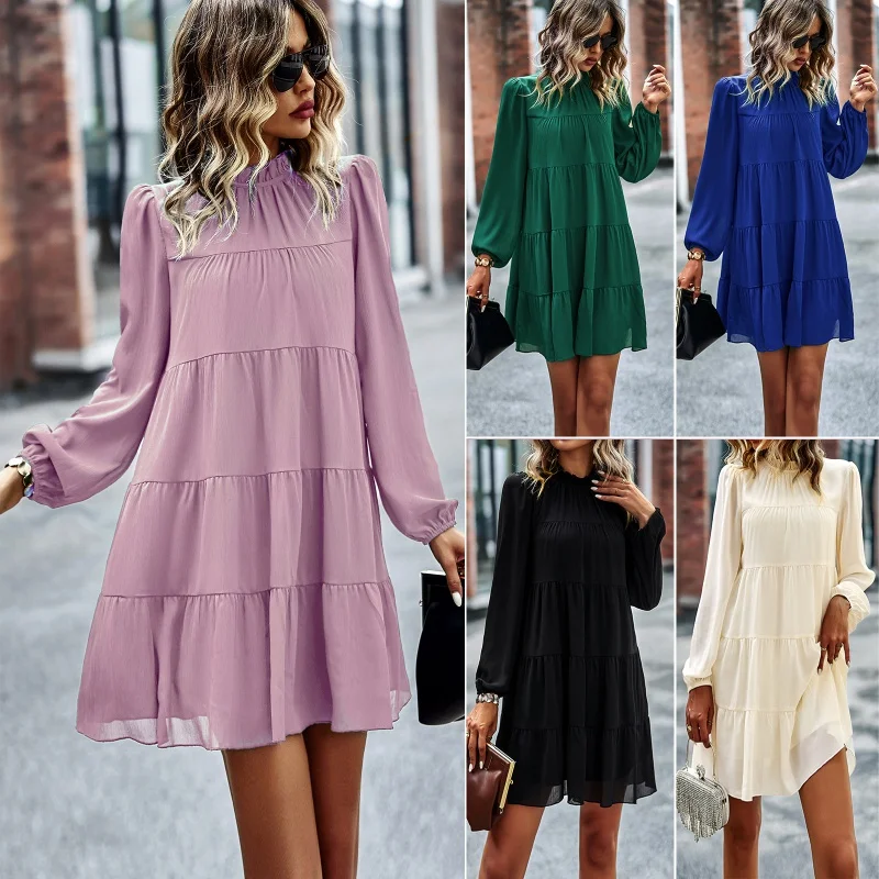 DY-Independent Research and Development Design American Station round Neck Long Sleeve Loose Dress Spring and Autumn Four Season