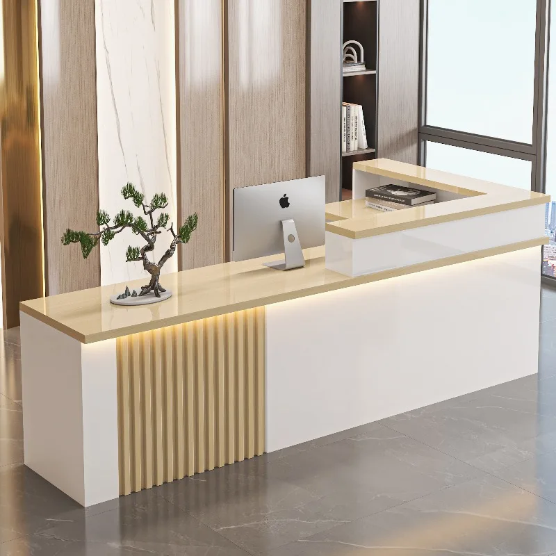 

Reception Desk Luxury Office Design Wooden Top Ideal for Clinic Beauty Salon Hotel Entry Service Workspace Decoration Customized