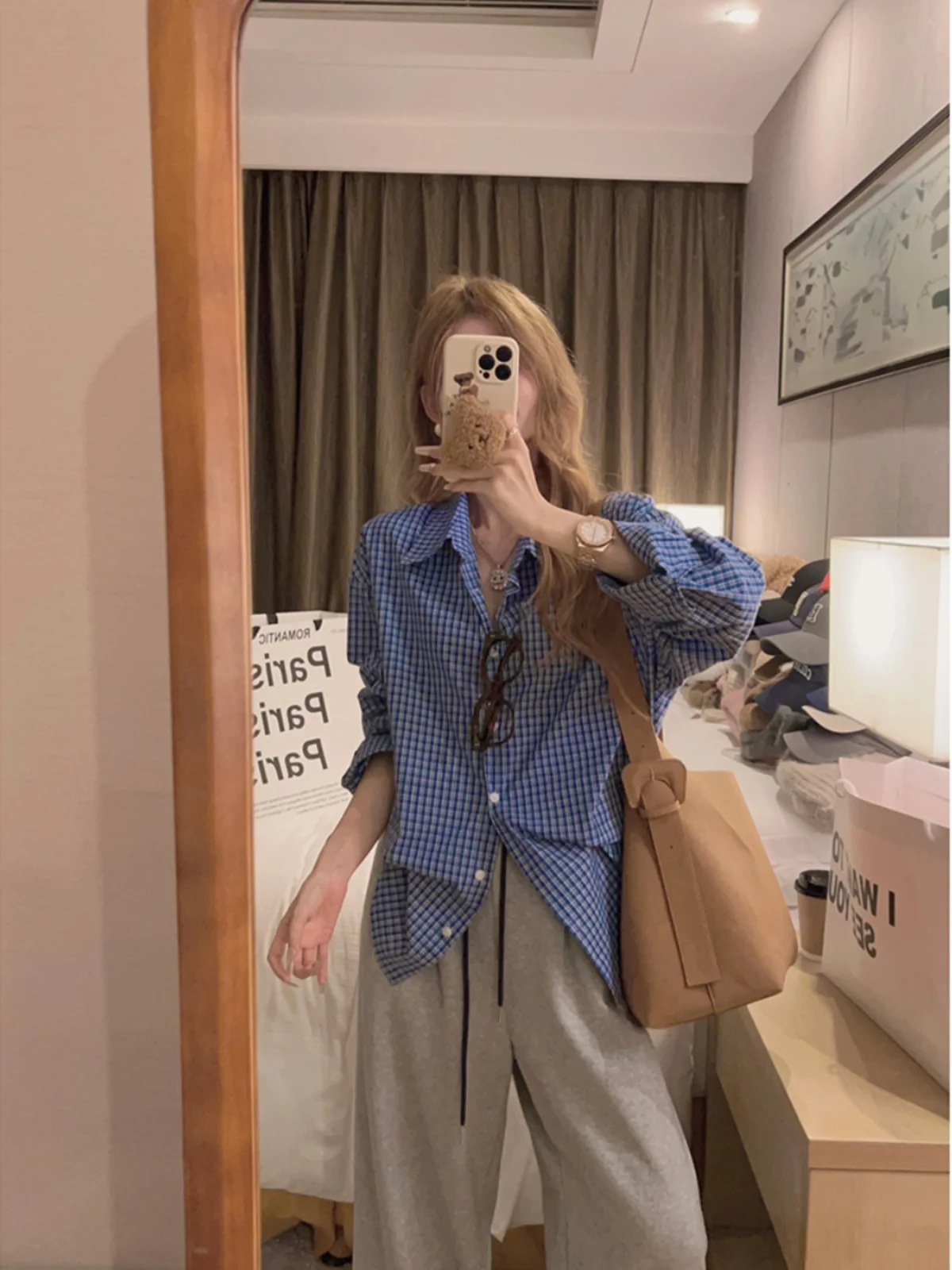 

Yukiss Miu Plaid Shirt Women's Loose Fashionable Base Layer Shirt Winter Small Size Korean Style Long Sleeve Polyester Cotton...