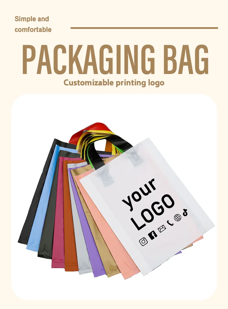 50 Supermarkt-Einkaufstaschen, Plastiktüten für Bekleidungsgeschäfte, personalisierte Werbetaschen, Party-Geschenktüten mit individuell bedrucktem Logo – Detail 1