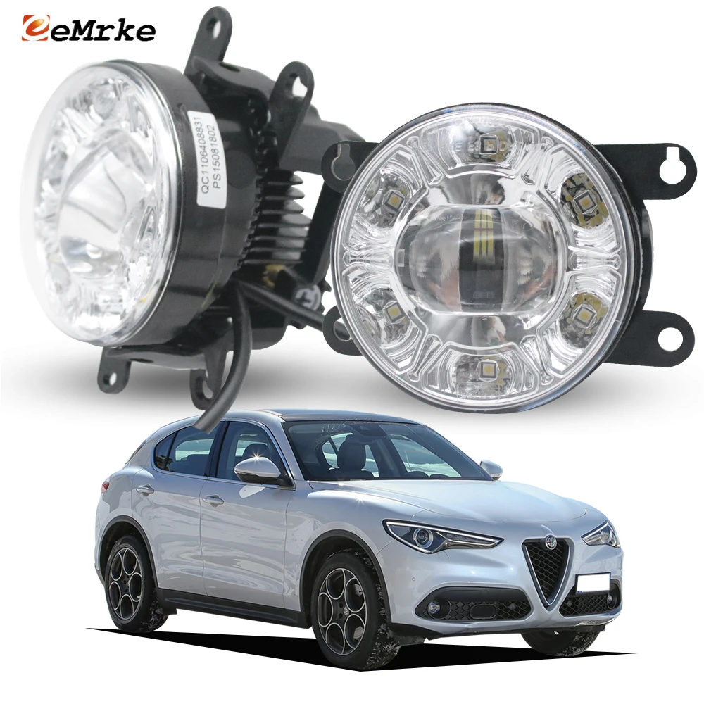 Left & Right Upgrade Led Fog Light PTF with Lens 6 Point DRL Function Fog Lamp Easy Install for Alfa Romeo Stelvio 949 2017-2023