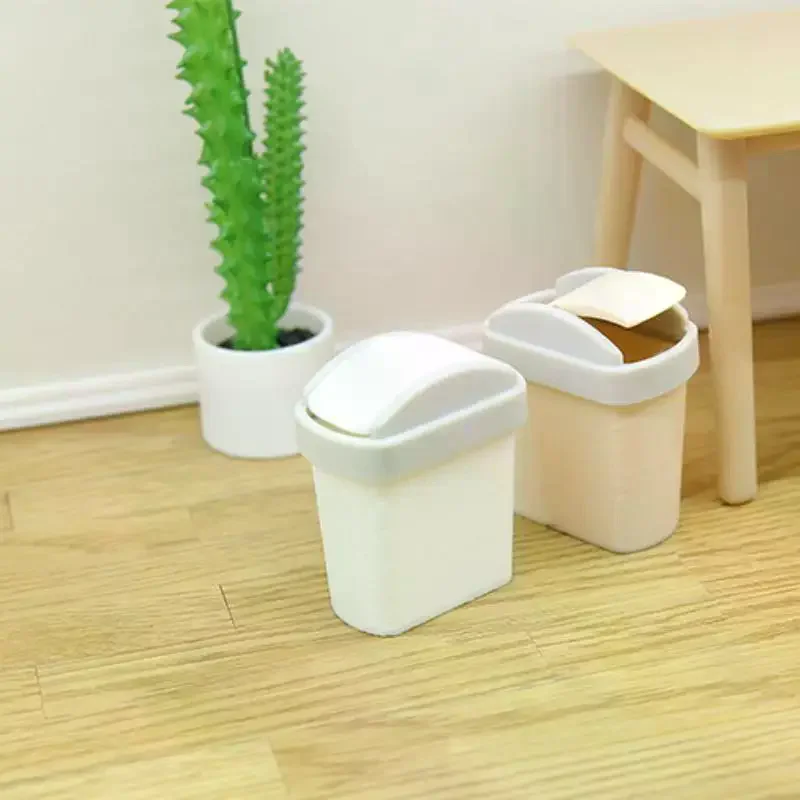 1Pcs Miniature Simulation Trash Can Toy Model, Doll House Embellishment, Flip Lid Mini Waste Bin Accessory