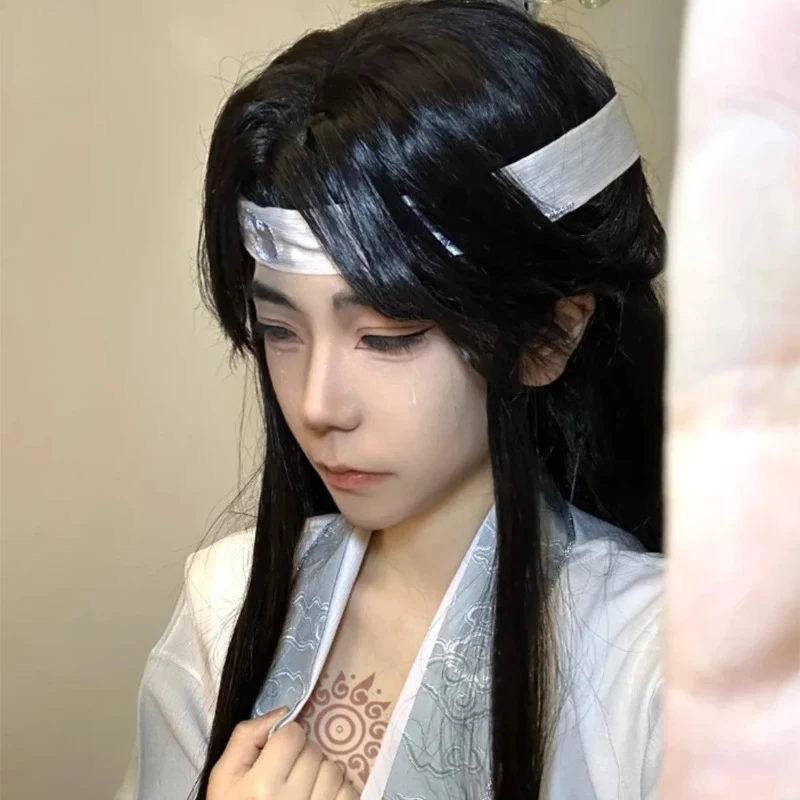 Lan Zhan Cos Kunsthaar Dämon Dao Patriarch Antikes Kostüm Held Lan Vergessen Sie glattes Haar Air Bangs Universal Comic Show Hood