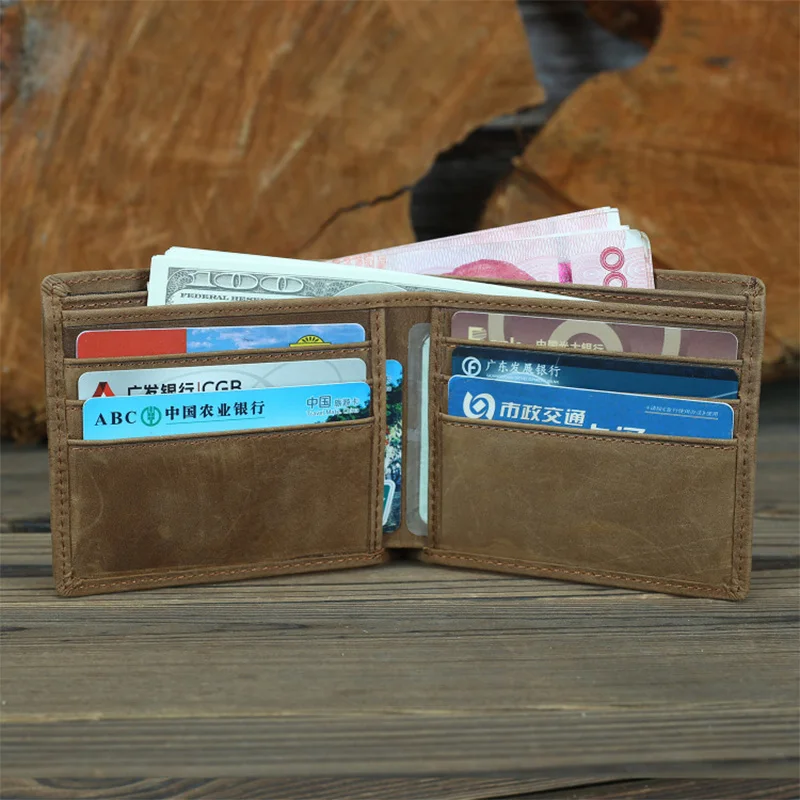 Crocodile Pattern Money Clip Folding Purse Men Cash Holder Pouch Genuine Cowhide Leather Vintage Wallets Keep Cards Tickets