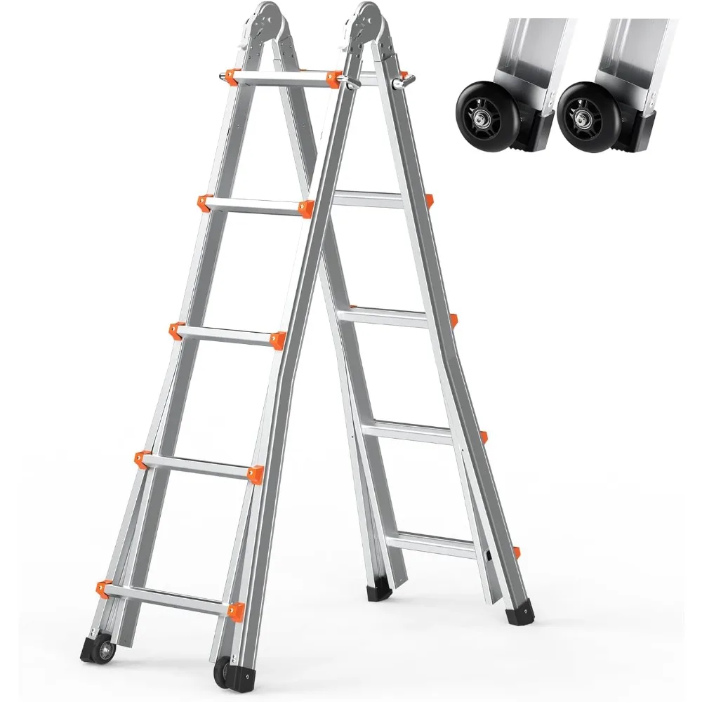 Escalera telescópica de aluminio con estructura en A de 20 pies: compacta, multifunción para vehículos recreativos y uso portátil