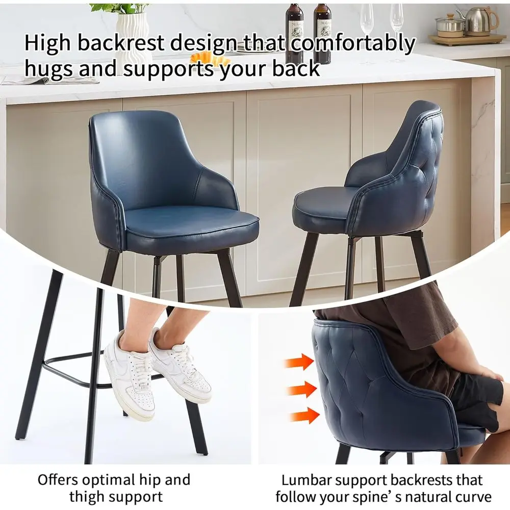 Bar Stools Set o 2, 26" Swivel Counter Height Bar stools with High Back, aux Leather Kitchen Barstools Counter Height or Kitchen - view 4
