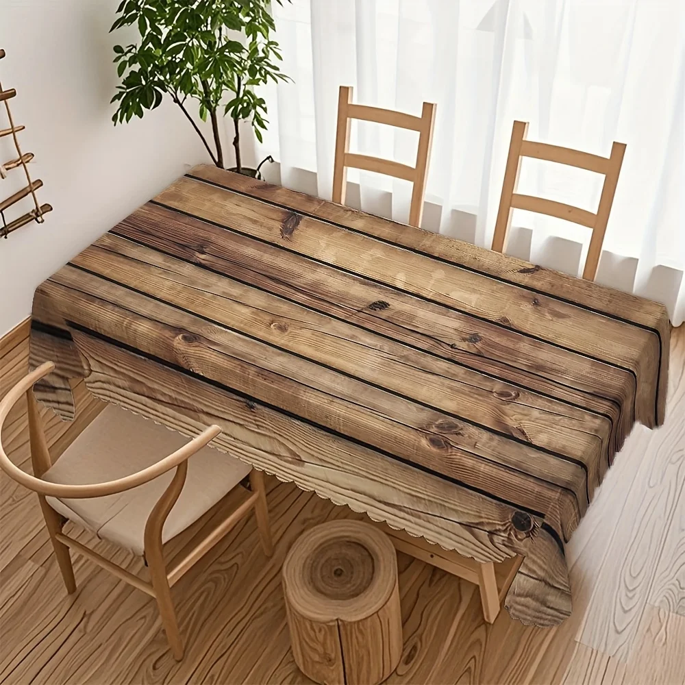 1 piece of light wood-grain printed tablecloth with deep brown crack aged wooden texture tablecloth - retro industrial style