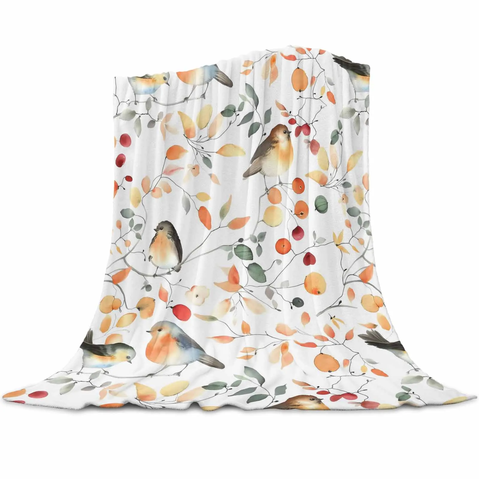 

Autumn Thanksgiving Branch Bird Throws Blankets for Sofa Bed Winter Soft Plush Warm Family Friends Holiday Gifts