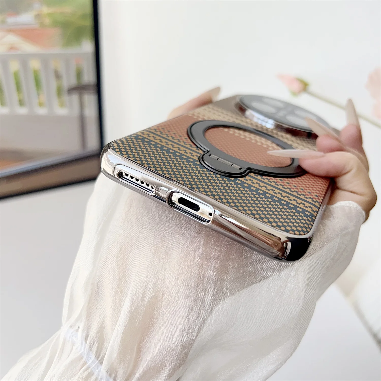 Luxe Magnetische Ring Stand Koolstofvezel Patroon Magsafe Case voor Huawei Mate 70 Mate 60 Pro Plus Plating Draadloos Opladen Cover