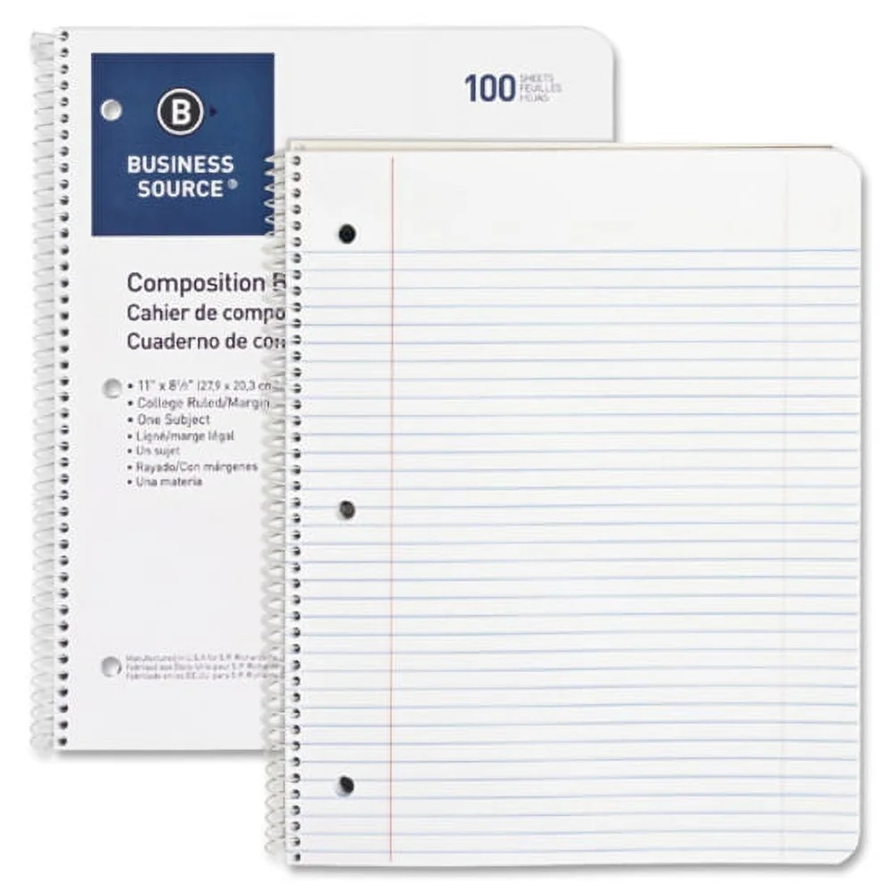 Notatnik Wirebound College w linie Pojedynczy przedmiot Wywiercony, sztywna okładka 100 arkuszy Rozmiar Letter Spiral Bound Trwałe biuro Szkoła