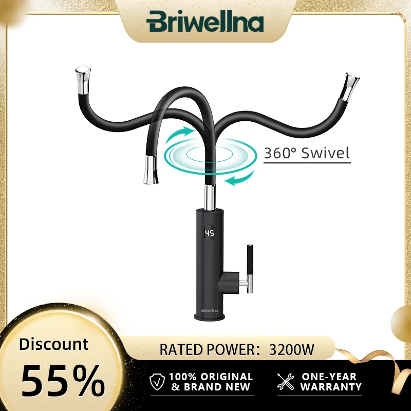 Briwellna Electric Faucet With Universal Spout Water Heater 220V Heating Tap Instant Water Heater Stainless Steel Faucet Geyser