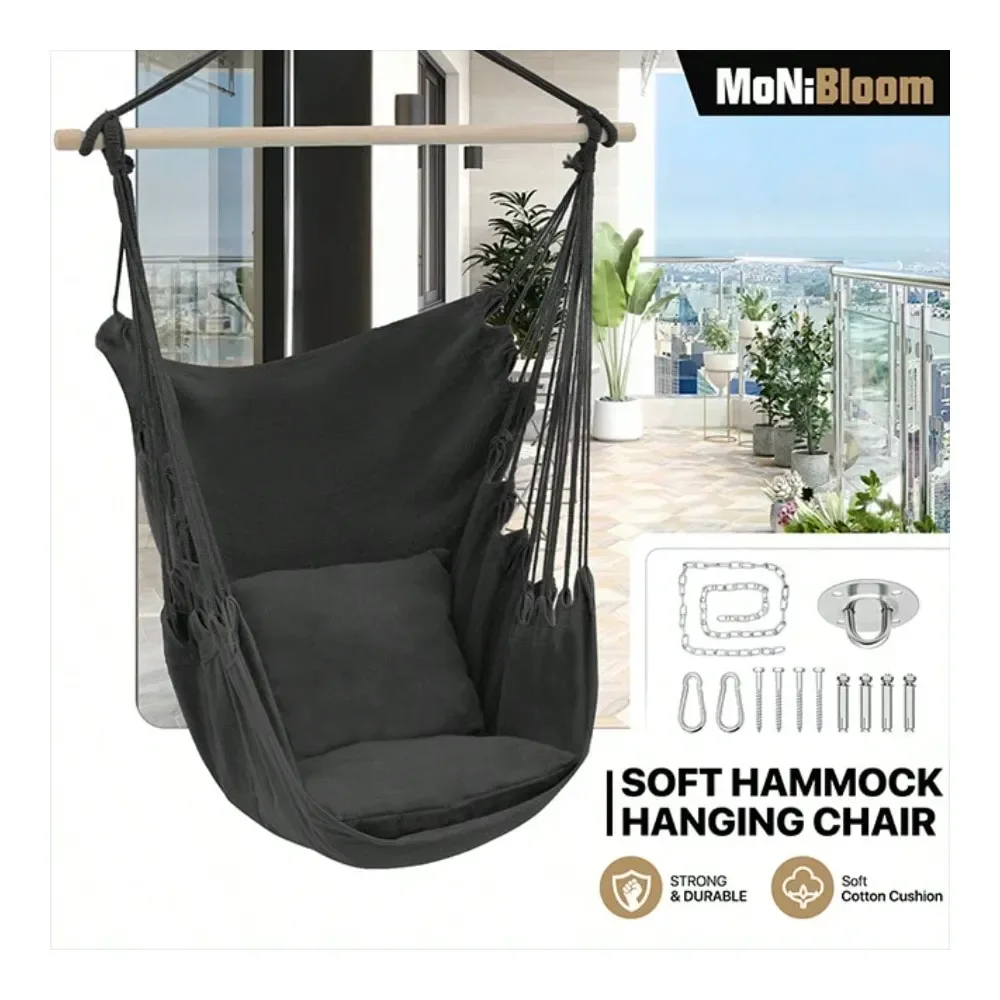 

Подвесное кресло-качели с 2 подушками, в стиле бохо, макраме, максимальная нагрузка 350 фунтов, с карманом, комплект крепежа в комплекте