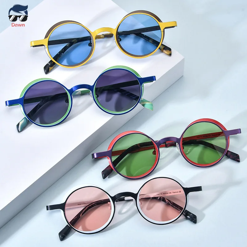 Fashion 185774T Colored Small Round Frame Women Sunglasses Ultra Light Titanium Polarized Glasses UV400 Men Driving SUN GLASSES