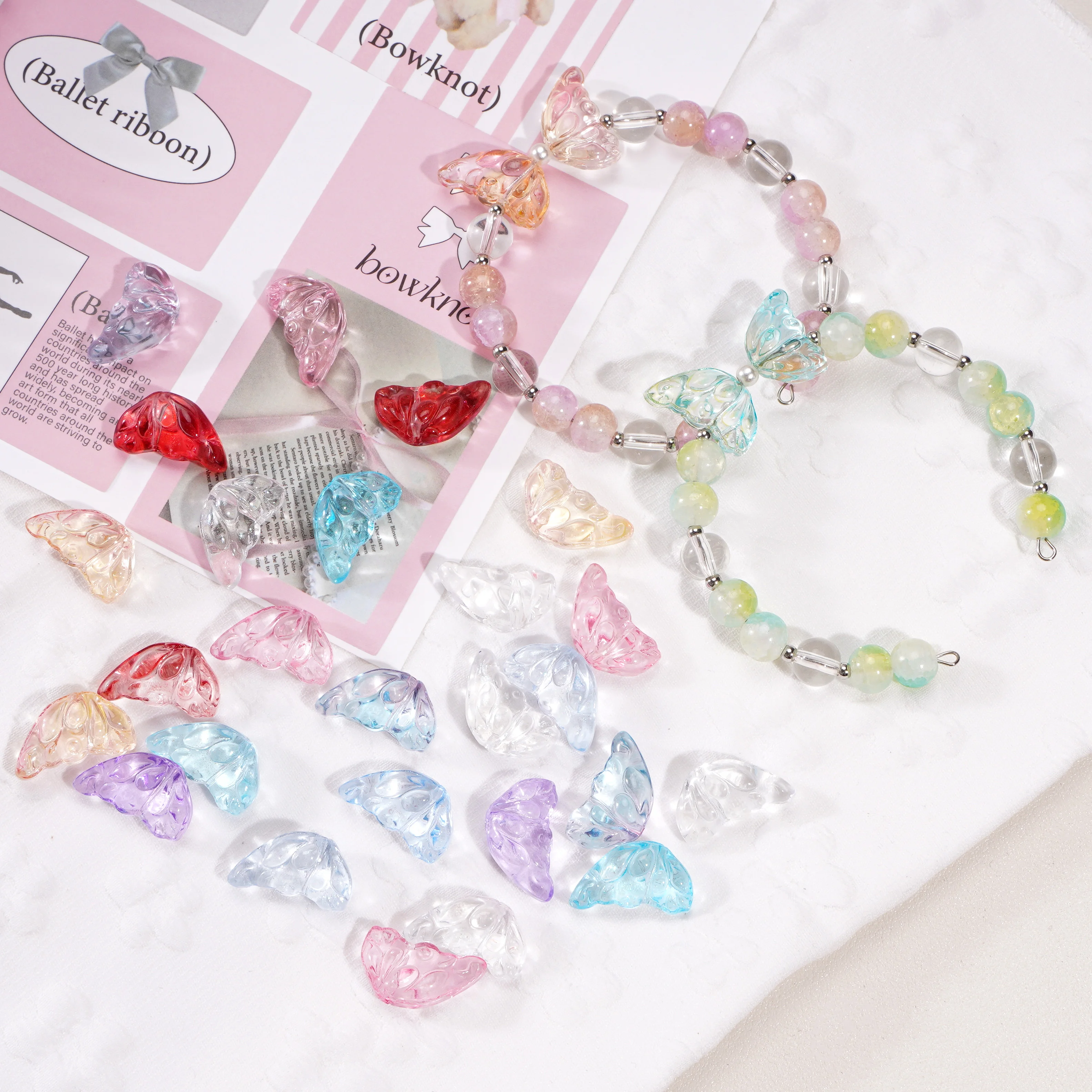10pcs/bag 11x20mm Charming Colorful Transparent Glass Single Wing Scattered Beads For Decorating Bracelets Handmade Accessories
