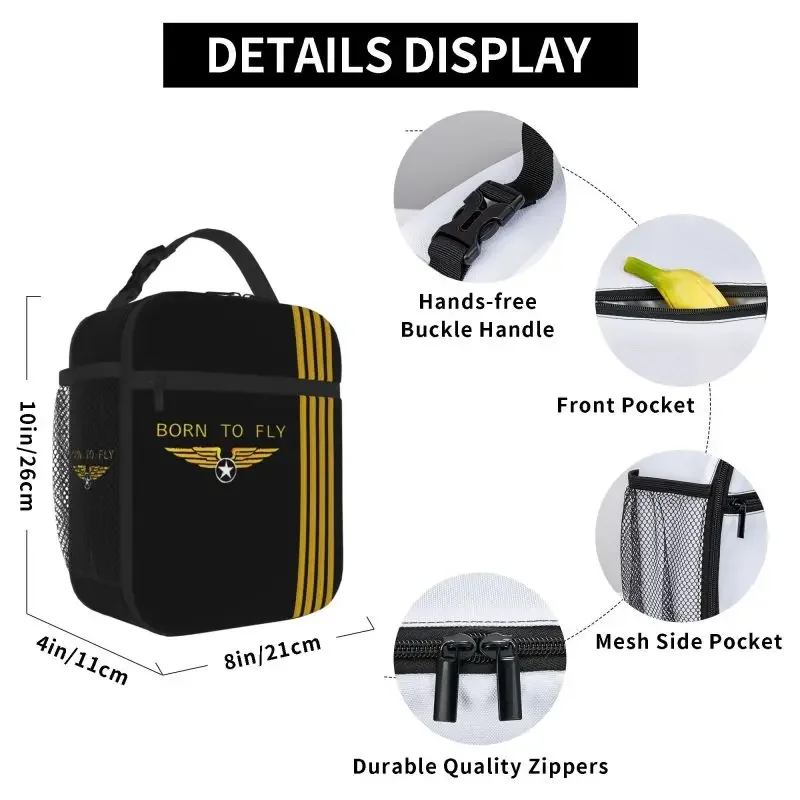 Born To Fly Flight Pilot Insulated Lunch Bag  Aviation Aviator Portable Cooler Thermal Oxford Lunch Box for Work Travel Picnic