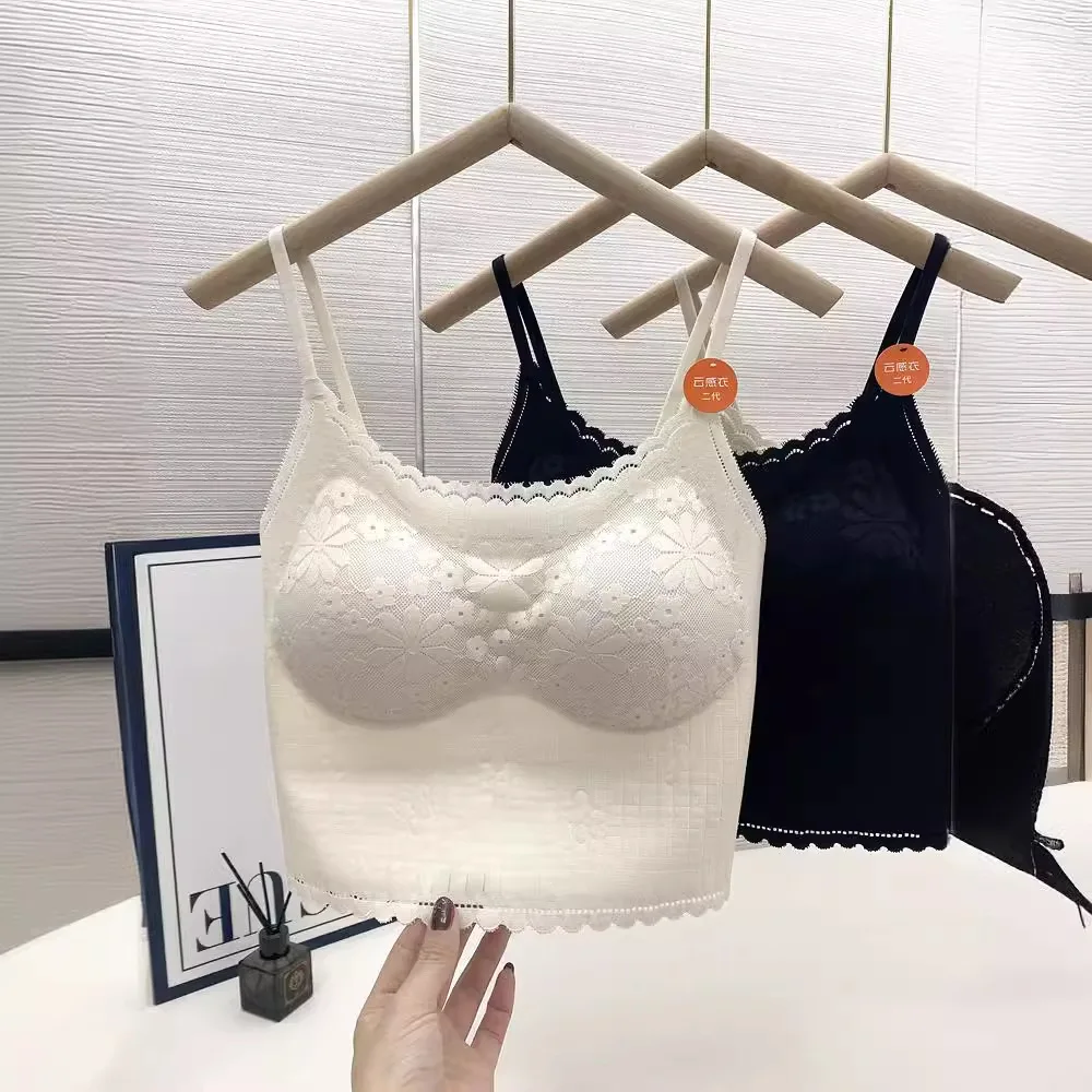 

Lace Trim Brtte Bal Strapl Bra Women's Base Tank Top One-Piece Spring Summer Anti-Light Sexy ort Underwear