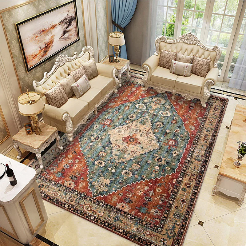 Retro Ethnic Carpets Turkish Persian Rug for Living Room Bedside Bedroom Vintage Floor Mat Entrance Doormat Carpet Large Rug