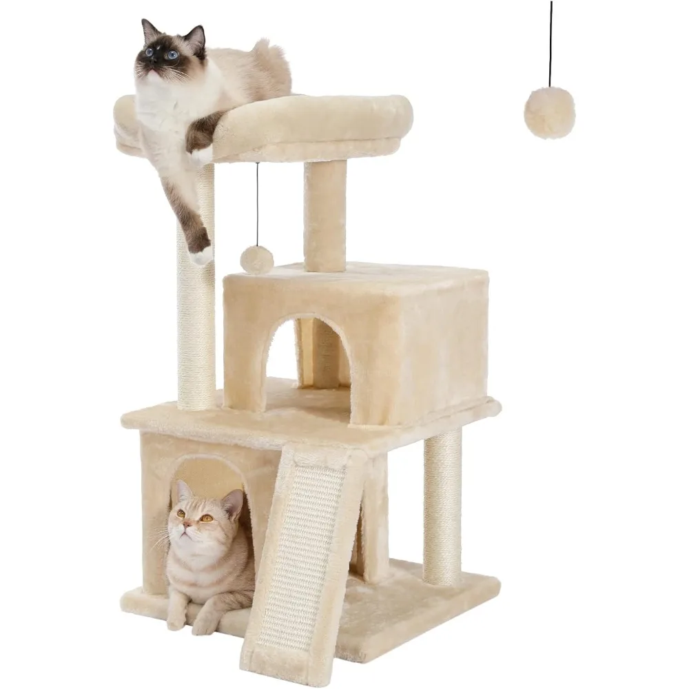 

Cat Tree Luxury Cat Tower with Double Condos, Spacious Perch, Fully Wrapped Scratching Sisal Posts and Replaceable Dangling