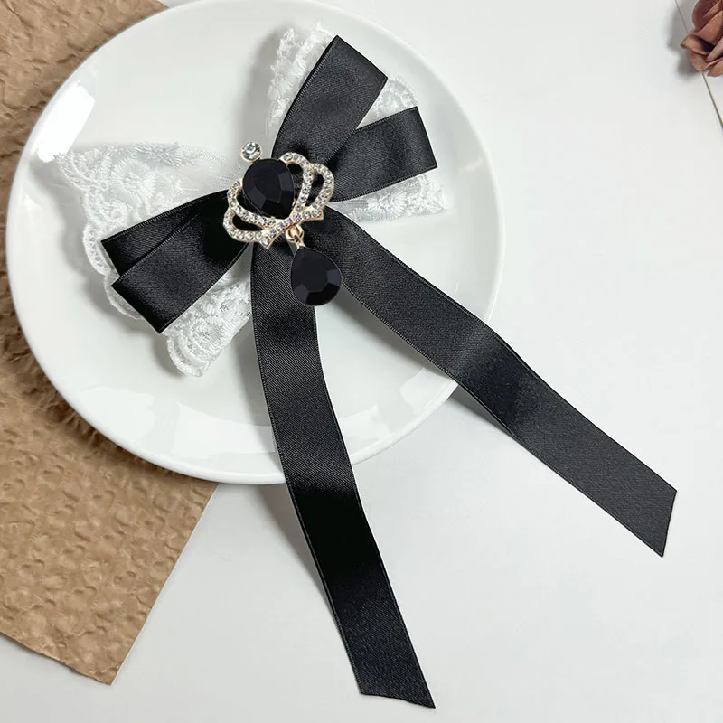 

Women's Bow Ties Hair Clip Handmade Lace Ribbon Crystal Crown Princess Sweet Elegant Vintage Lolita Clothing Accessories Bowtie
