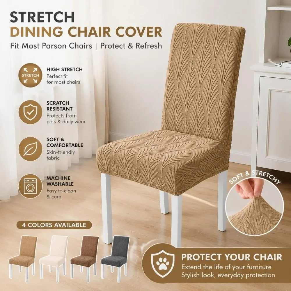 1/4pcs High-Back Stretch Dining Chair Cover Woven 3D Leaf Elastic Chair Cover Stain Resistant Scratch Proof