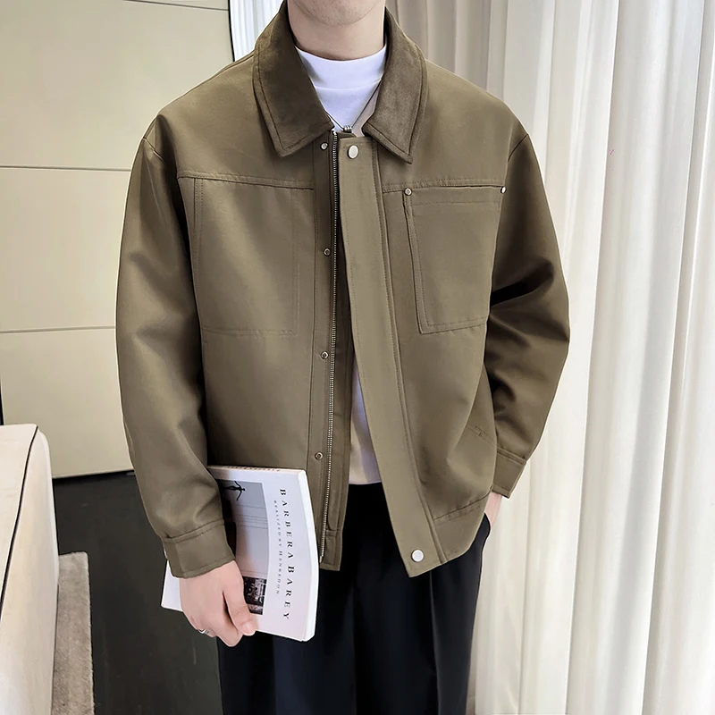 2024 Autumn Mens Coat Men Korean Streetwear Fashion Loose Casual Vintage Short Jacket Commute Business Trenchcoat Outerwear