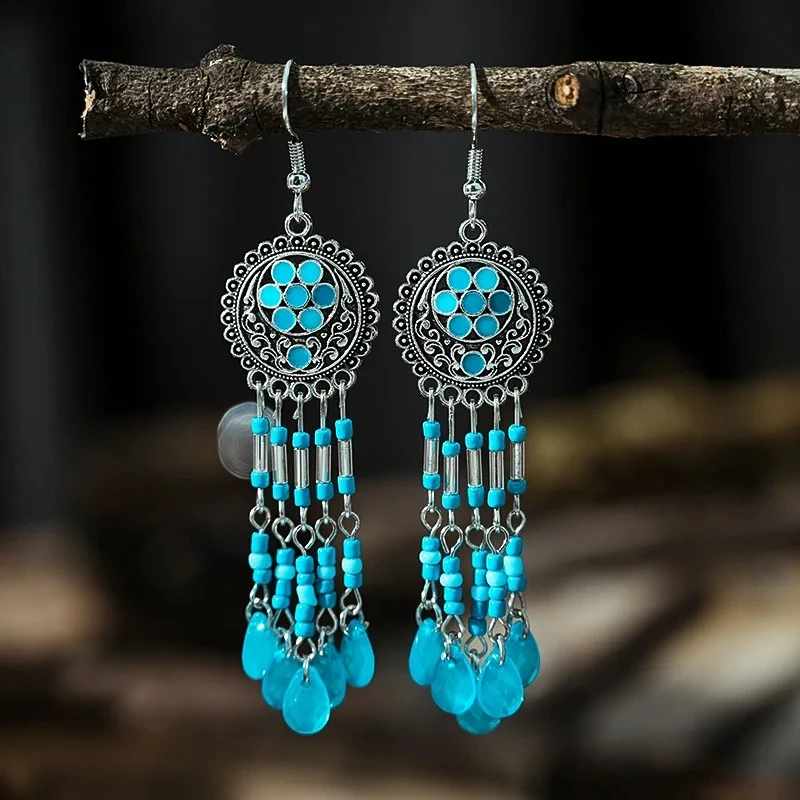 

Purple Seed Bead Water Drop Tassel Earrings for Women Retro Boho Drop Oil Handmade Jewelry Ethnic Style Female Earring