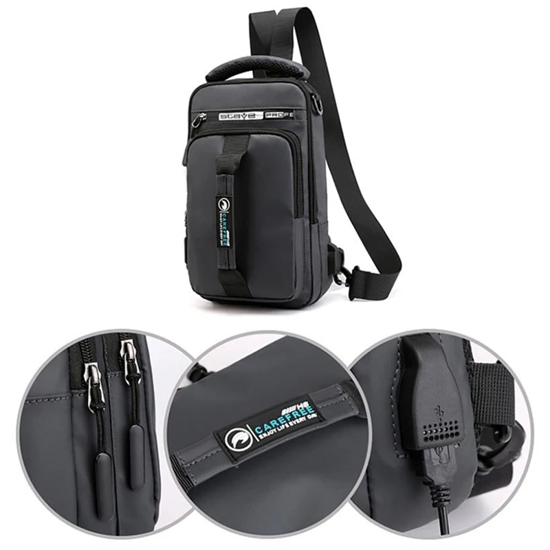 Bolso cruzado de nailon con puerto de carga USB para hombre, mochila multifunción de viaje al aire libre, impermeable, informal