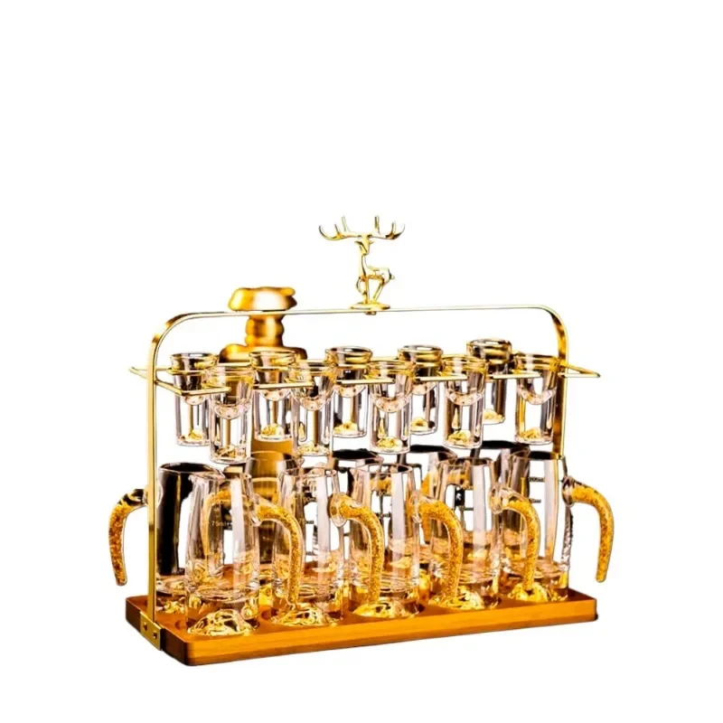 High-end Baijiu cup set, household crystal Baijiu small wine glass dispenser, two or two pots of bullet cups with graduated