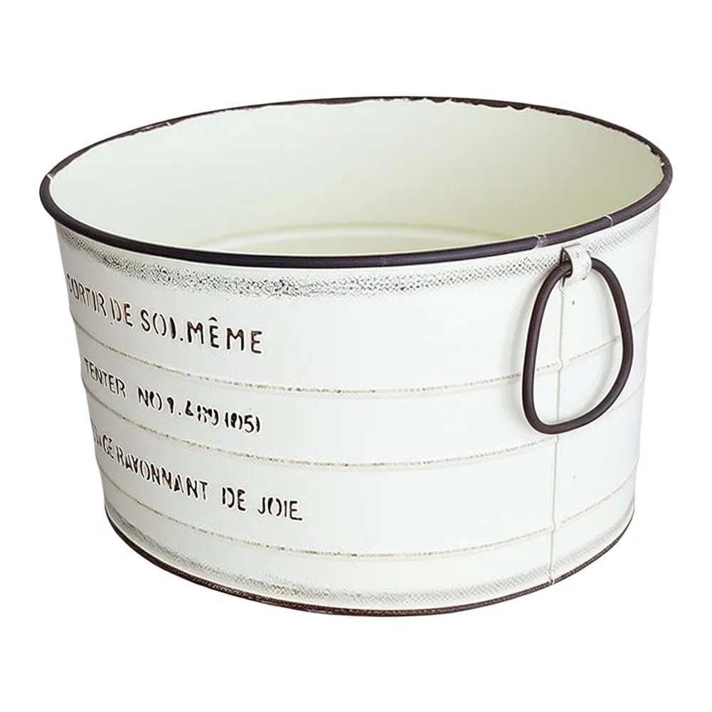 Metal Flower Pot 21.5x17.8x12cm and 24x20x13.5cm Sizes Distressed Finish Embossed Letters Farmhouse Decor Piece