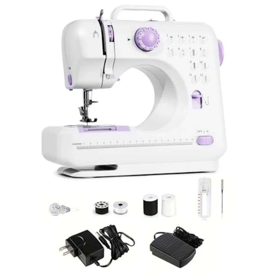 

Portable Sewing Machine for Beginners, Mini Electric Sewing Machine with 12 Stitches 2 Speeds Feet Pedal, Dual Power Small Hand