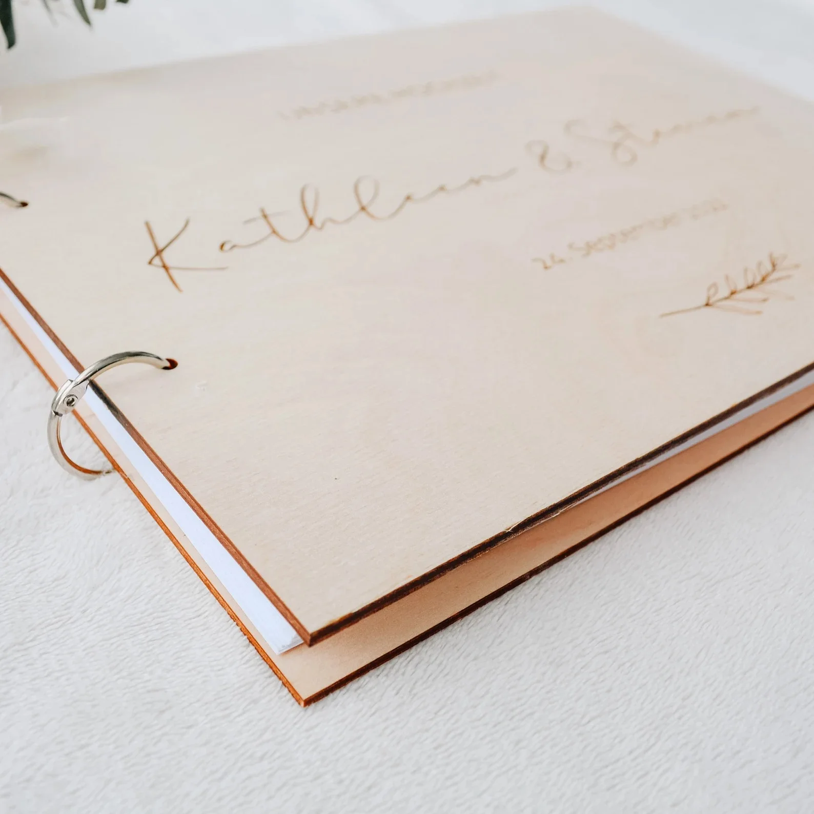 Personalized Name And Date Calligraphy Guest Book Laser Engraved Wedding Guest Book,Engagement Party Commemorative Book