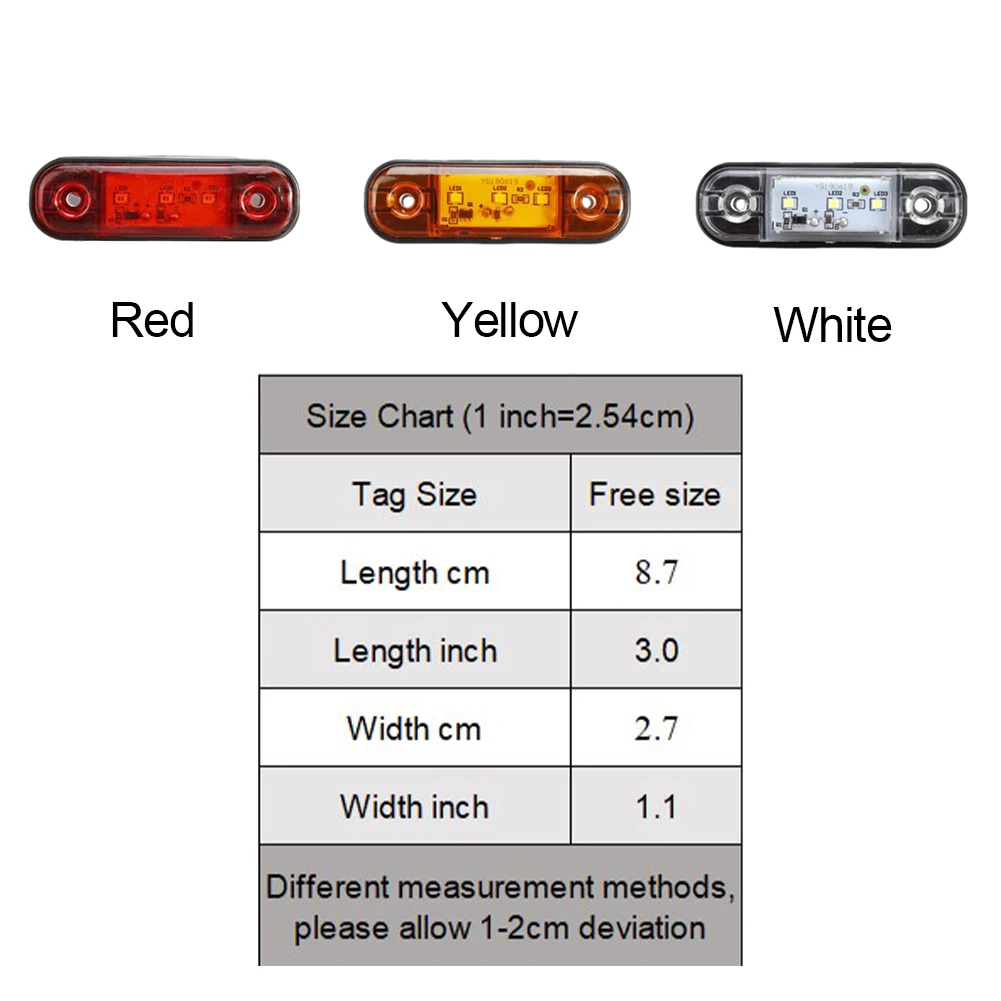 1pcs LED Car Lights 12V 24V 3LED Truck Truck Side Light Waterproof Wide Light SRK-043 High Brightness 8.7*2.7cm Red Orange White