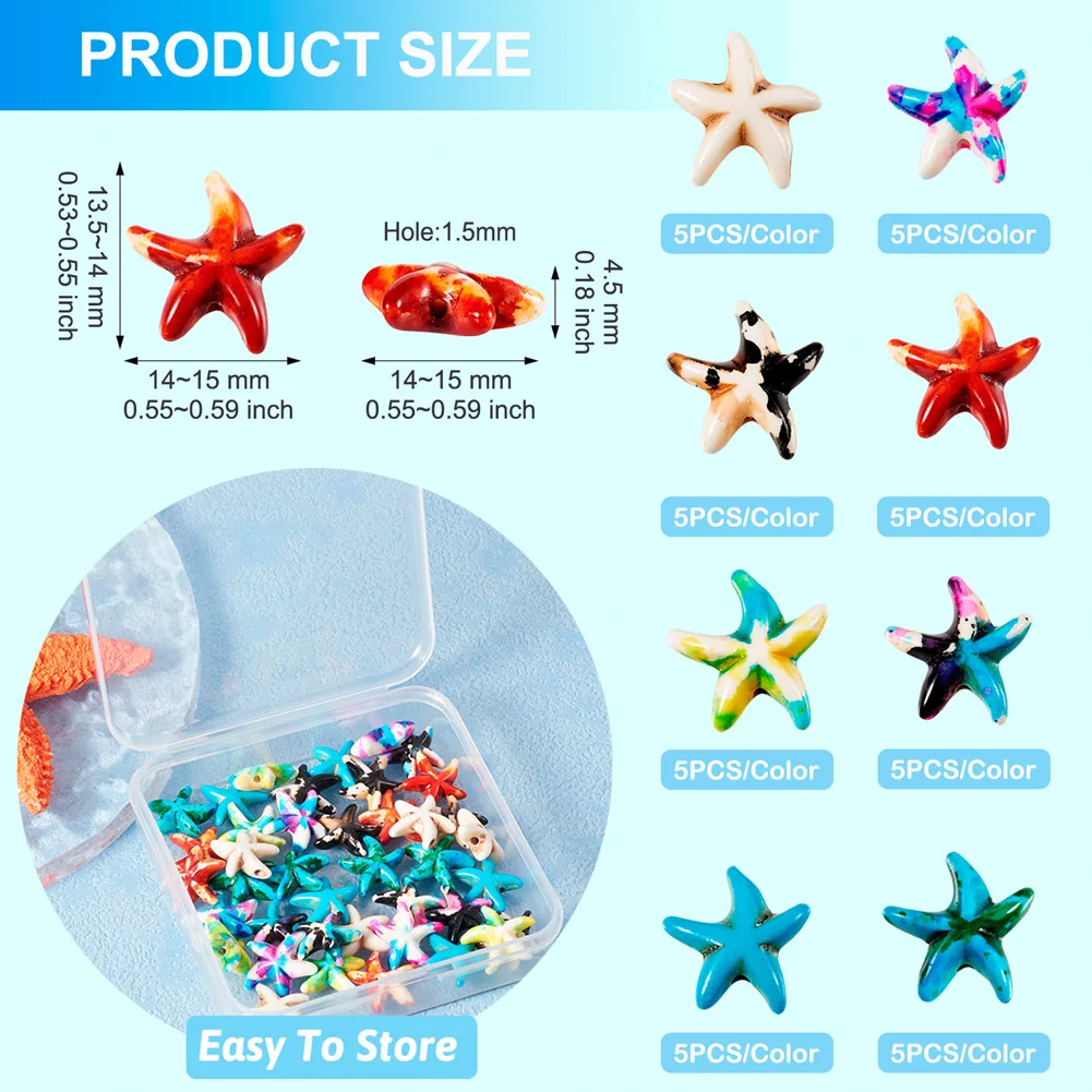 40Pcs Synthetic Starfish ShapeTurquoise Dyed Beads Fuel Injection Effect for DIY Jewelry Making Diy Bracelet Necklace Key Chain