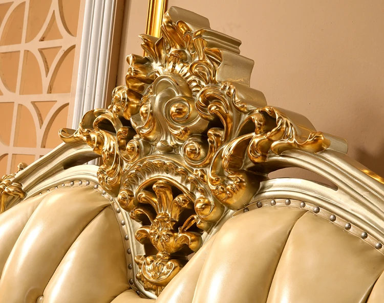 سرير من الجلد الأوروبي مصنوع من خشب البلوط الصلب وأثاث غرفة نوم رئيسية فاخرة من الجلد الأوروبي والأمريكي