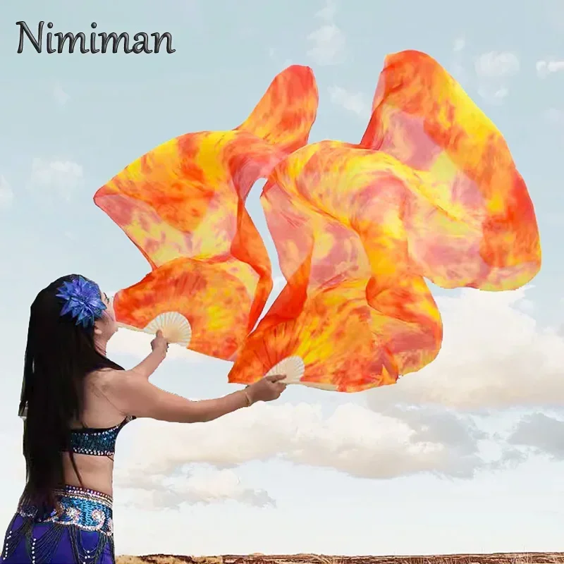 Belly Dance Fan High Quality 100% Real Silk/Imitation Silk Dance Performance Handmade 1 Pair of Left Right Hand Gradient Colors