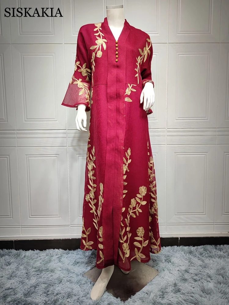 Floral Embroidered Abayas For Women Elegant Muslim Dress Oman Dubai Morocco Kaftan Party Ladies Dresses Ramadan Feminine Clothes