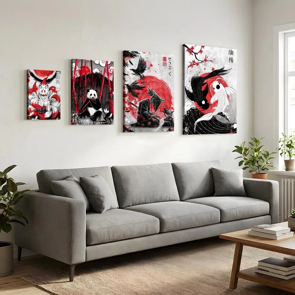 Japanese Dark Ukiyo-e Framed Wall Painting HD Canvas Wall Art Print | Optional Frame | Modern Hallway Home Wall Decor