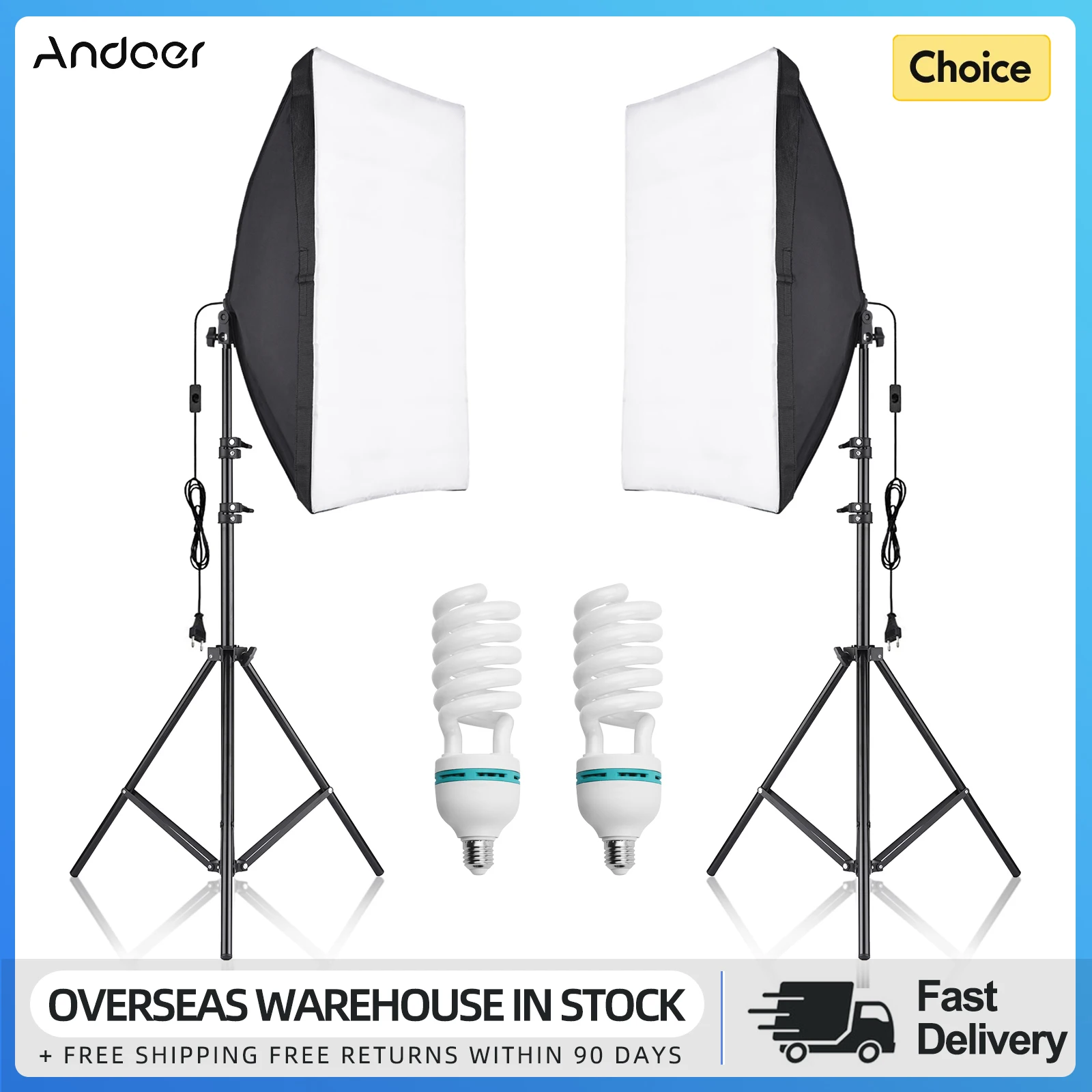 Andoer Studio Photography Softbox Kit with 50x70cm Softbox * 2 + 2M Metal Tripod Stand * 2 for Live Streaming Photo Video Record