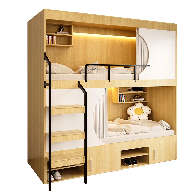 

Youth Hostel Bunk Bed Apartment Bed Student Dormitory Solid Wood Upper and Lower Bunk E-sports Hotel Space Capsule Upper and Low