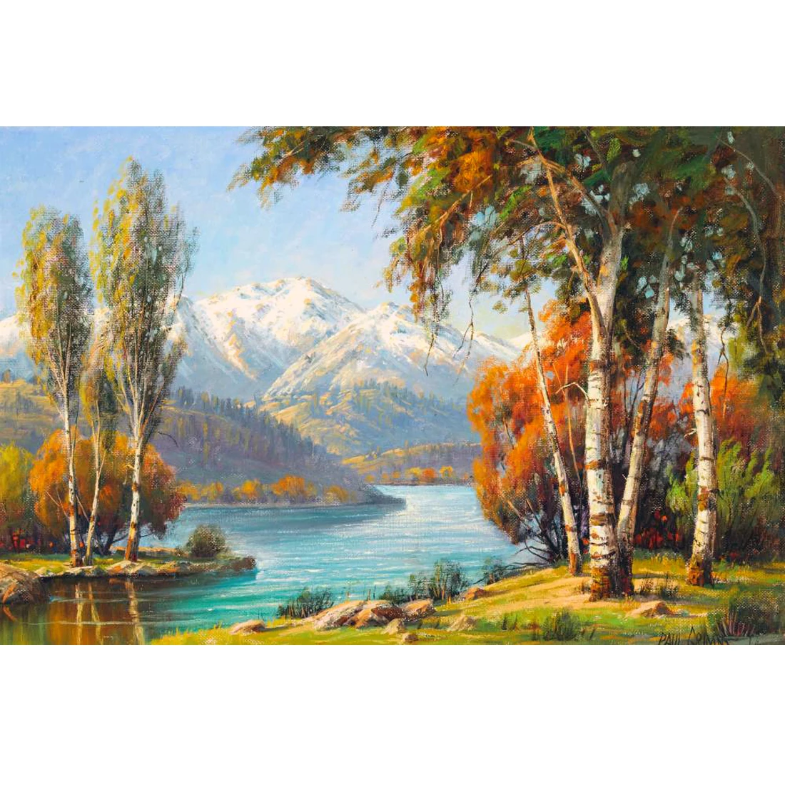 Pure hand-drawn landscape oil painting,Golden Touch of Autumn, American style art,Modern home wall decorative picture