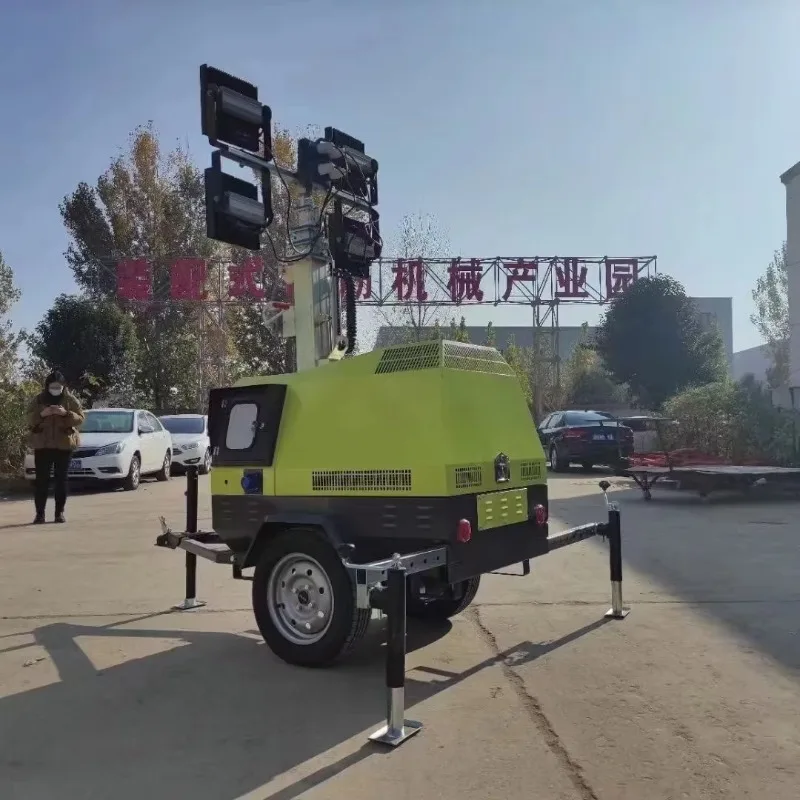 Customize High Quality 5m 7m Mast Light Tower 6KW Generator Portable Trailer Hand-lifting Mobile Lighting Tower
