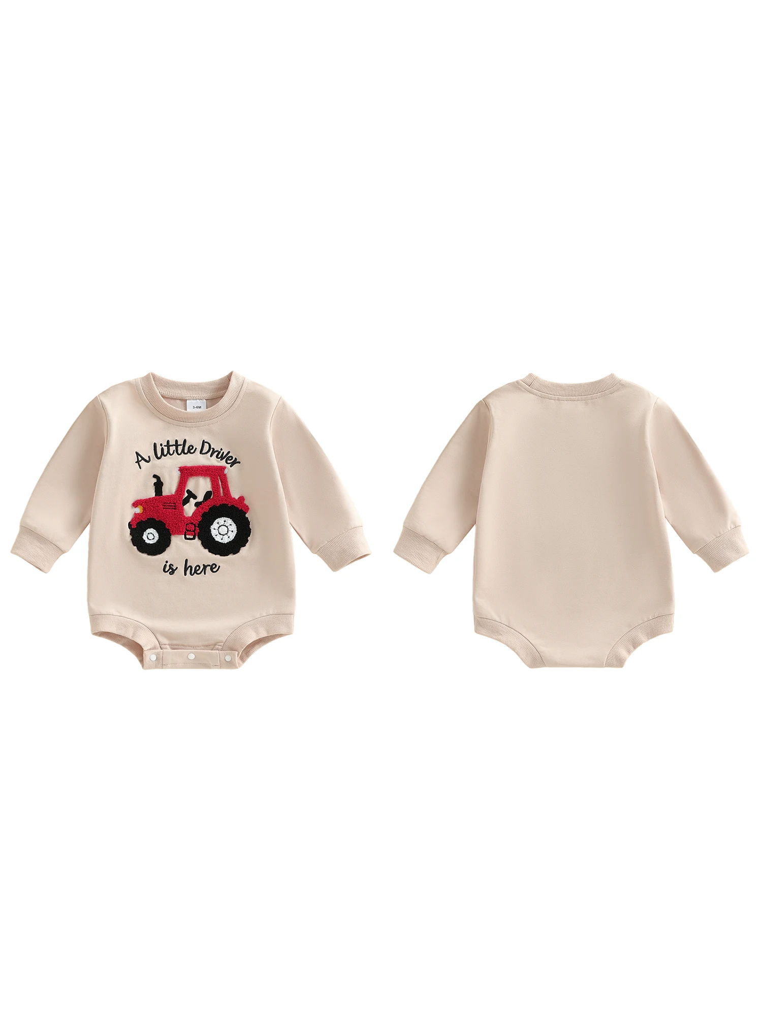 

Очаровательный комбинезон для маленьких мальчиков со стильным тракторным принтом, круглым вырезом и длинными рукавами — модный детский комбинезон