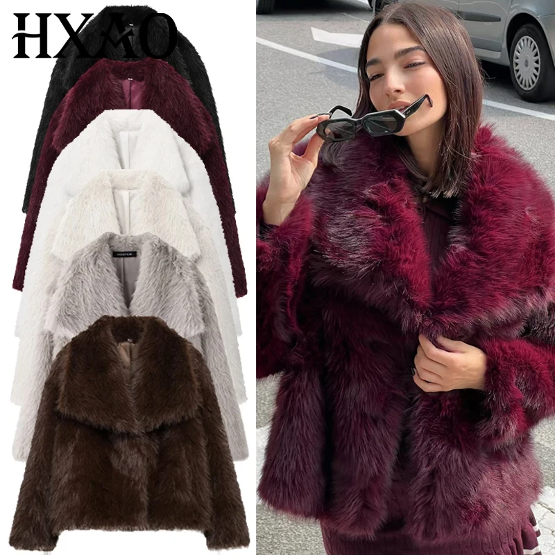 HXAO Women's Jackets Fluffy Cropped Coat Plush Fur Jacket Autumn Winter Coat Female Long Sleeve Tops Outerwears Fashion Jackets
